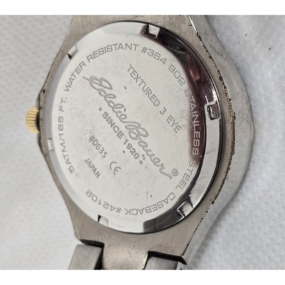 Men's Eddie Bauer Textured 3 Eye Silver Gold Two Tone Case Bracelet Watch 11 - Picture 8 of 8
